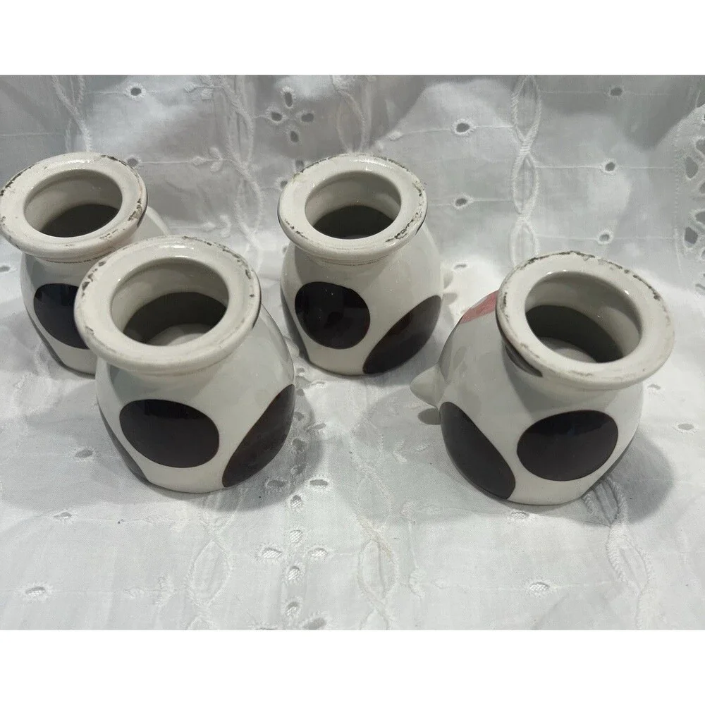 4- Egg Cup Ceramic COW Figurine Lovely Thai Vintage Kitchenware Collect